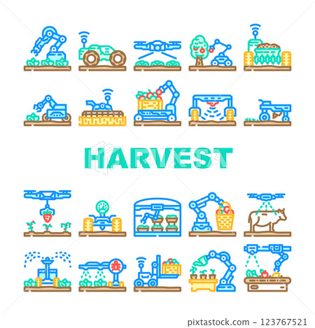robot harvests automation icons set vector 123767521