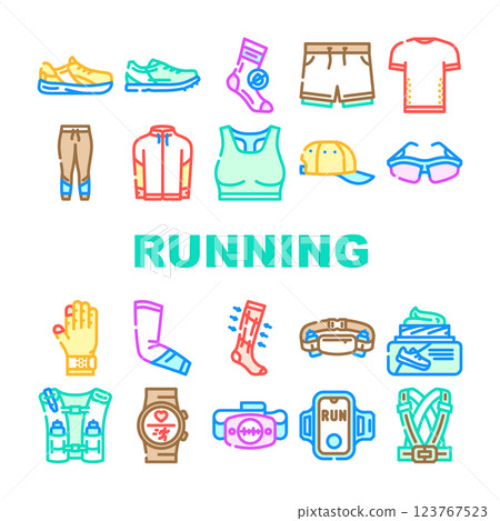 running accessories shoes icons set vector 123767523