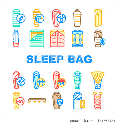 sleeping bag camping hiking icons set vector 123767524
