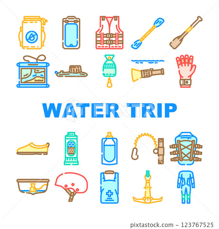 water trip tourism rafting icons set vector water trip tourism rafting icons set vector 123767525