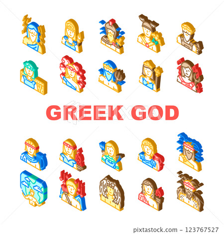 greek god zeus, hera, poseidon icons set vector 123767527