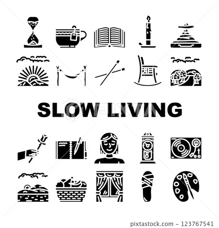 slow living mindfulness icons set vector 123767541