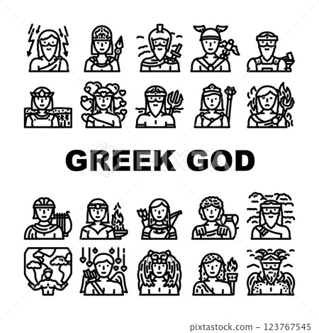 greek god zeus, hera, poseidon icons set vector 123767545