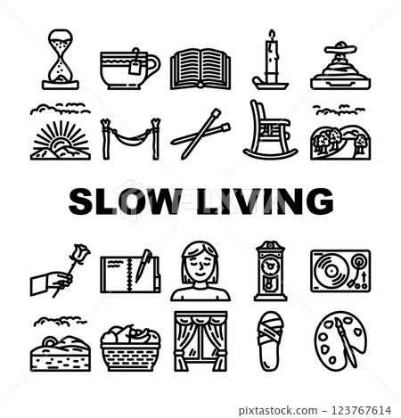 slow living mindfulness icons set vector 123767614