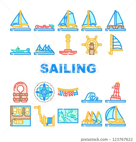 sailing sport yacht icons set vector 123767622