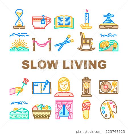 slow living mindfulness icons set vector 123767623