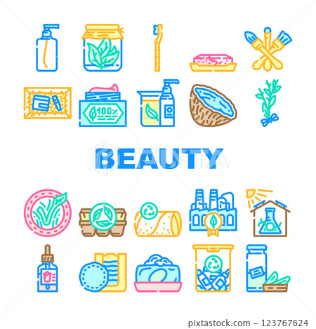 sustainable beauty eco friendly icons set vector sustainable beauty eco friendly icons set vector 123767624