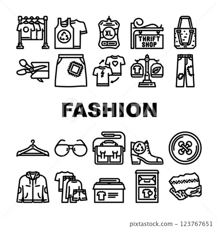 thrift driven fashion sustainable icons set vector 123767651