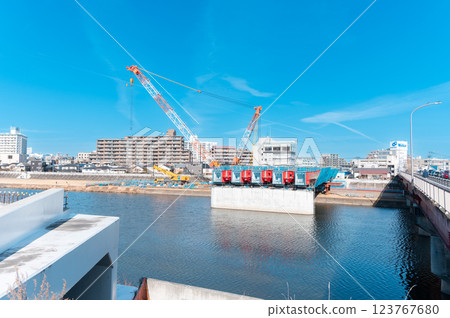Bridge construction work 123767680