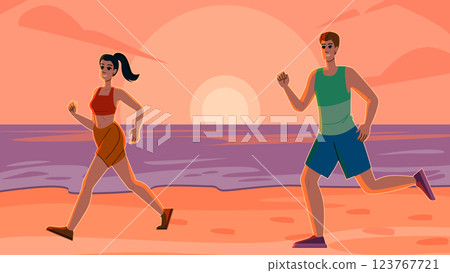 horizon running beach sunset vector 123767721