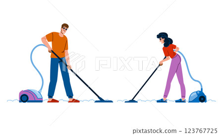 debris vacuuming living room vector 123767725