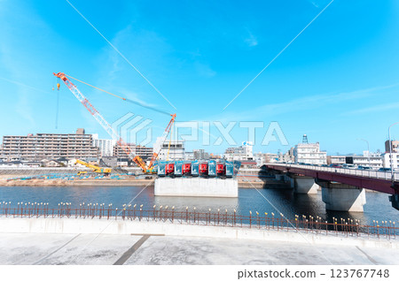 Miyazawa Bridge under construction and Sendai city 123767748