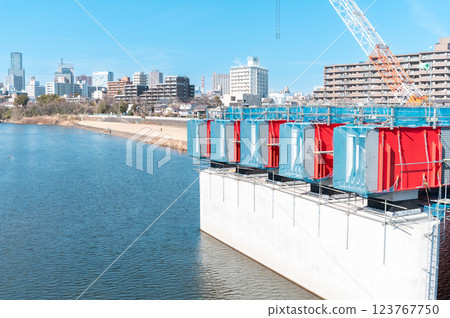 Miyazawa Bridge under construction and Sendai city 123767750