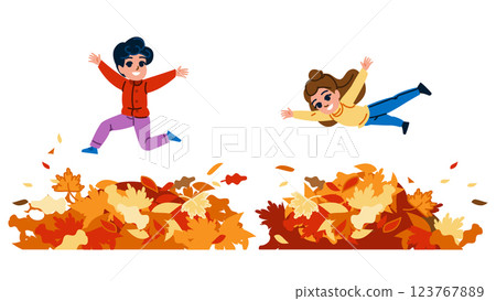 play autumn kid jump vector play autumn kid jump vector 123767889