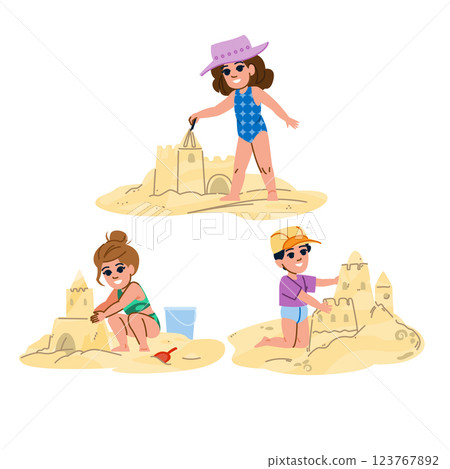 bucket beach building sandcastle vector 123767892
