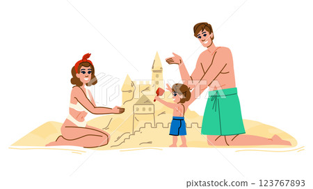 ocean beach family sandcastle vector 123767893