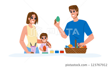 celebration family painting easter eggs vector 123767912