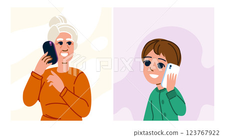 family grandma phone kid vector 123767922