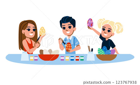 art kid painting easter eggs vector art kid painting easter eggs vector 123767938