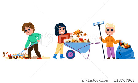 fall raking leaves kid vector fall raking leaves kid vector 123767965
