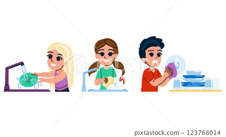 responsibility wash dishes kid vector 123768014