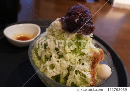 Shaved ice with matcha and condensed milk 123768089