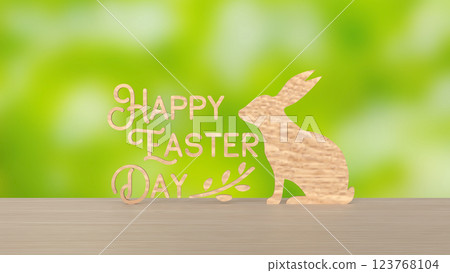 The Wood Text and rabbit for Easter Day concept 3d Rendering. The Wood Text and rabbit for Easter Day concept 3d Rendering. 123768104