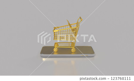 The Gold Shopping cart for Business concept 3d Rendering. The Gold Shopping cart for Business concept 3d Rendering. 123768111