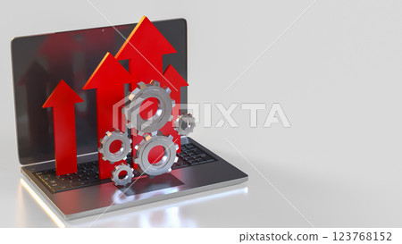 The Arrow and Gear on Notebook  for Business concept 3d Rendering. 123768152