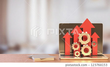 The Arrow and Gear on Notebook  for Business concept 3d Rendering. 123768153