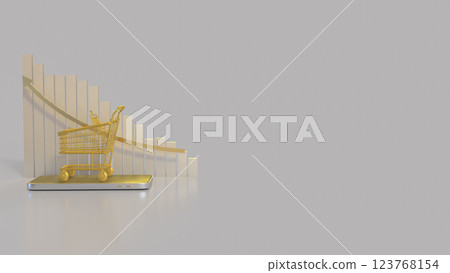 The Gold Shopping cart for Business concept 3d Rendering. 123768154