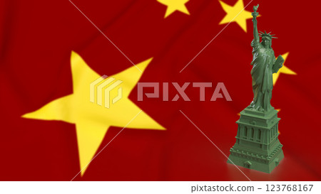 The Statue of Liberty on China flag for Business concept 3d Rendering. The Statue of Liberty on China flag for Business concept 3d Rendering. 123768167