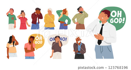 Diverse people cartoon characters facepalm gesture showcasing different emotions and reactions set 123768196