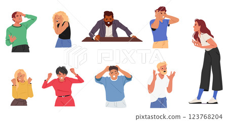 Diverse people character yelling, screaming feeling rage, anger showcasing aggressive behavior 123768204