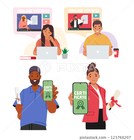 Online course for professional skills and career growth, e-learning program for people set 123768207