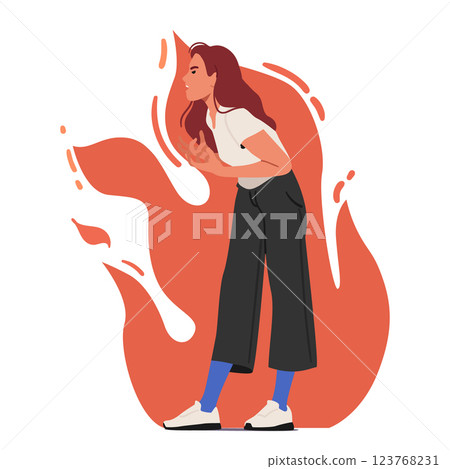 Young woman in flame shouting with anger arguing and blaming feeling stressful and furious 123768231