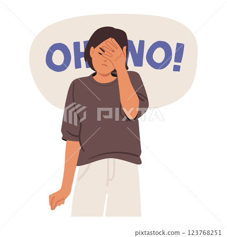 Furious angry young woman cartoon character under emotional stress making facepalm gesture Furious angry young woman cartoon character under emotional stress making facepalm gesture 123768251