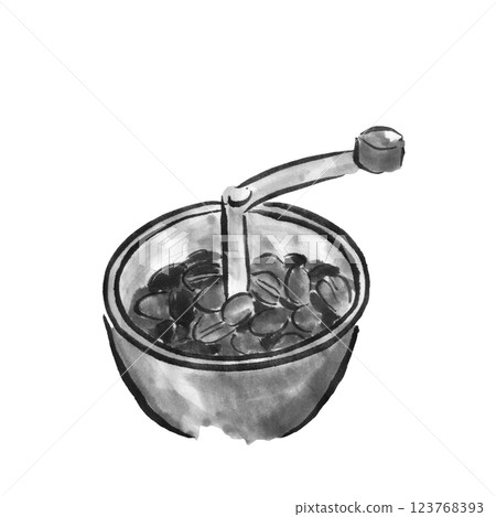 Monochrome illustration of grinding coffee beans 123768393
