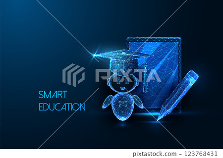 AI tutor with graduation cap, tablet, and pencil. Smart education, e-learning vector concept. AI tutor with graduation cap, tablet, and pencil. Smart education, e-learning vector concept. 123768431