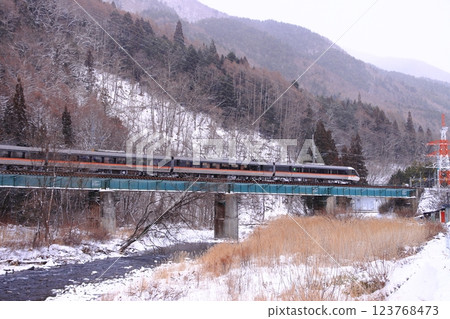 383 Series Shinano Express train running along the Central Line with snow-capped mountains in the background_Photo taken on 2025/2/8 383 Series Shinano Express train running along the Central Line with snow-capped mountains in the background_Photo taken on 2025/2/8 123768473