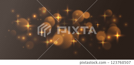 Golden bokeh with stars and sparkles, shiny overlay decoration isolated on grey background. Golden bokeh with stars and sparkles, shiny overlay decoration isolated on grey background. 123768507