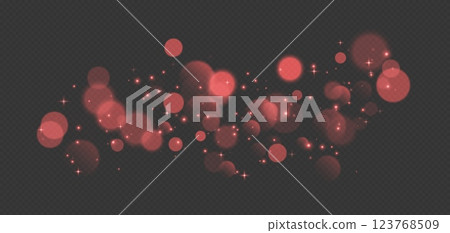 Red bokeh with stars and sparkles, shiny overlay decoration isolated on grey background. 123768509