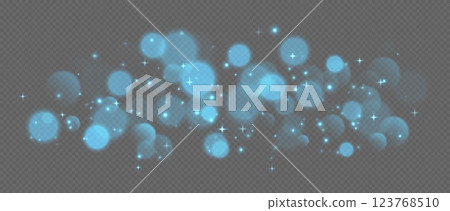 Blue bokeh with stars and sparkles, shiny overlay decoration isolated on grey background. 123768510