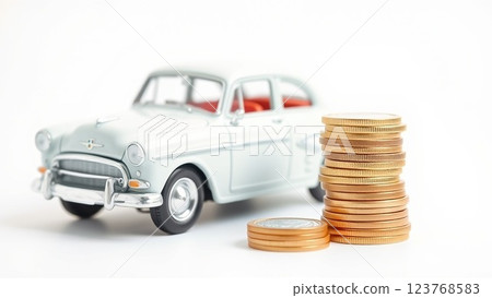 汽車貸款-放在微型汽車旁邊的錢 123768583
