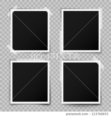 Set of blank photo frames with adhesive tape on transparent background 123768655