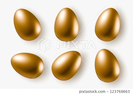 Realistic golden eggs collection isolated on white background Vector illustration gold metal egg set 123768663