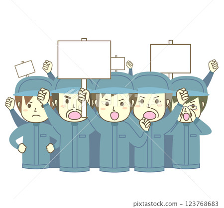 Protesting group of male workers 123768683