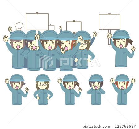 示威抗議的女工插圖集 示威抗議的女工插圖集 123768687