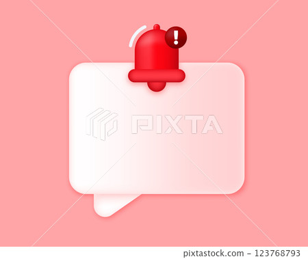 3D Bell with danger alert notification. Attention New important message. Urgent online call. Social media reminder. Cartoon style. Vector illustration. 3D Bell with danger alert notification. Attention New important message. Urgent online call. Social media reminder. Cartoon style. Vector illustration. 123768793