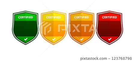 Certified Level logo badge with shield shape vector. Digital certificates of criteria levels. Vector illustration. 123768798